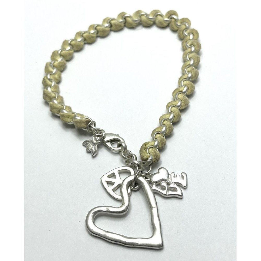 Vintage Silver Heart Peace Love Charm Bracelet